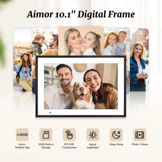 Alt view image 2 of 7 - Digital Picture Frame 10.1 Inch Digital Photo Frame 32GB Storage, WiFi Picture Frame with1280x800 IPS Touch Screen, Auto-Rotate Photo Frame Share Your Photos and Videos via AiMOR App, Black
