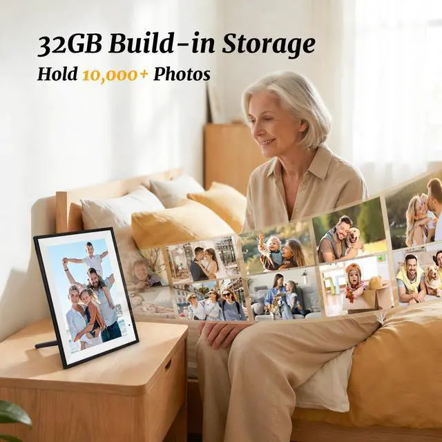 Alt view image 4 of 7 - Digital Picture Frame 10.1 Inch Digital Photo Frame 32GB Storage, WiFi Picture Frame with1280x800 IPS Touch Screen, Auto-Rotate Photo Frame Share Your Photos and Videos via AiMOR App, Black