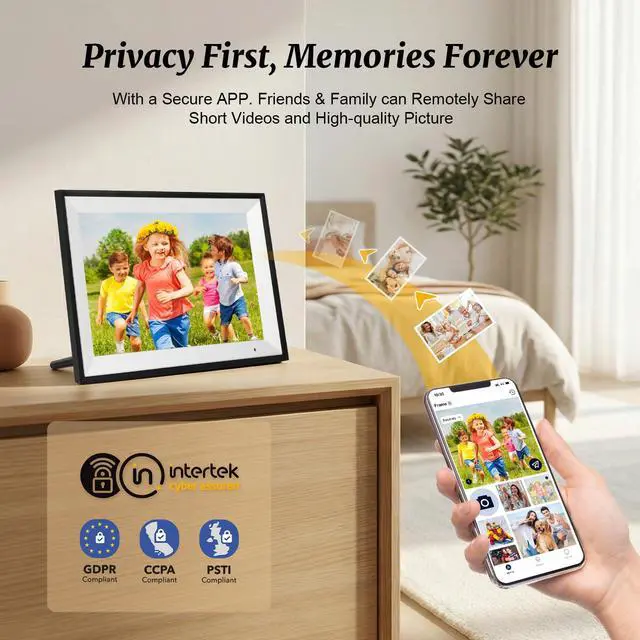 Alt view image 7 of 7 - Digital Picture Frame 10.1 Inch Digital Photo Frame 32GB Storage, WiFi Picture Frame with1280x800 IPS Touch Screen, Auto-Rotate Photo Frame Share Your Photos and Videos via AiMOR App, Black