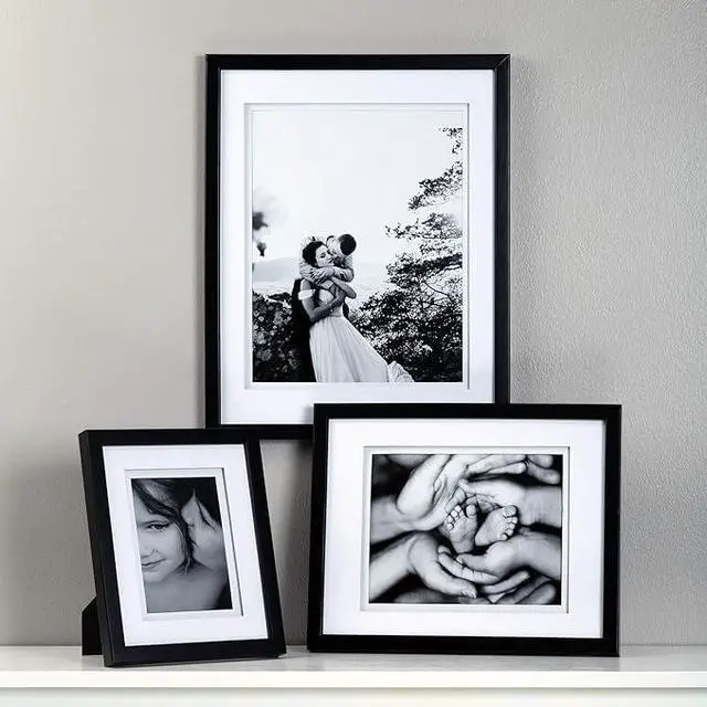 Alt view image 2 of 7 - 8"x10" Flat Walnut Frame - Rectangular Tabletop or Wall Mount - For 5"x7" Pictures - Premium Walnut Wood with Double White Mat - Versatile-Elegant For Home or Office Décor - Traditional Photo Frame