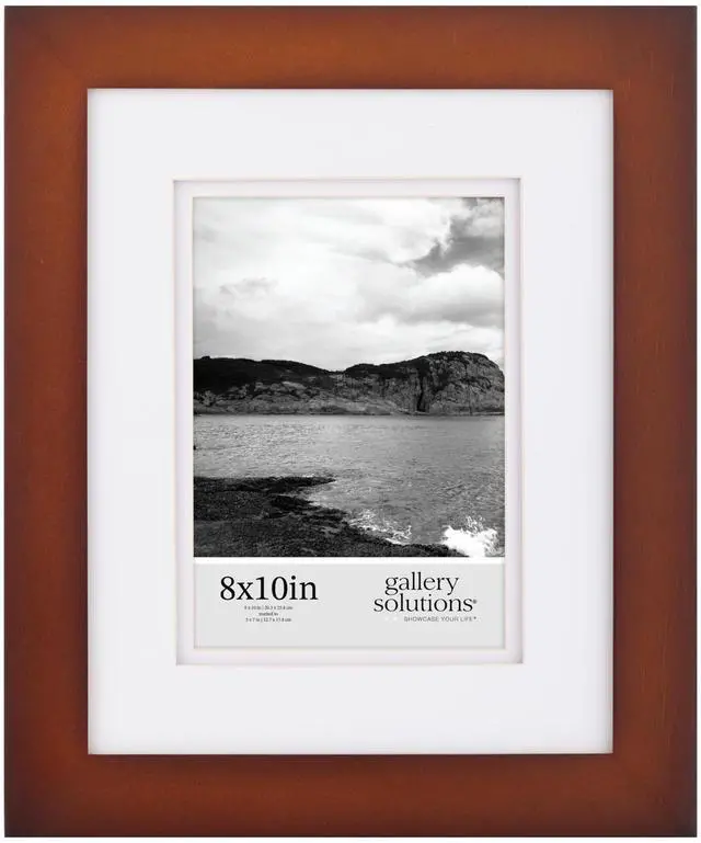 Main image of 8"x10" Flat Walnut Frame - Rectangular Tabletop or Wall Mount - For 5"x7" Pictures - Premium Walnut Wood with Double White Mat - Versatile-Elegant For Home or Office Décor - Traditional Photo Frame