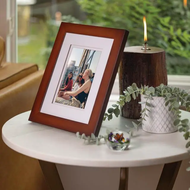 Alt view image 3 of 7 - 8"x10" Flat Walnut Frame - Rectangular Tabletop or Wall Mount - For 5"x7" Pictures - Premium Walnut Wood with Double White Mat - Versatile-Elegant For Home or Office Décor - Traditional Photo Frame