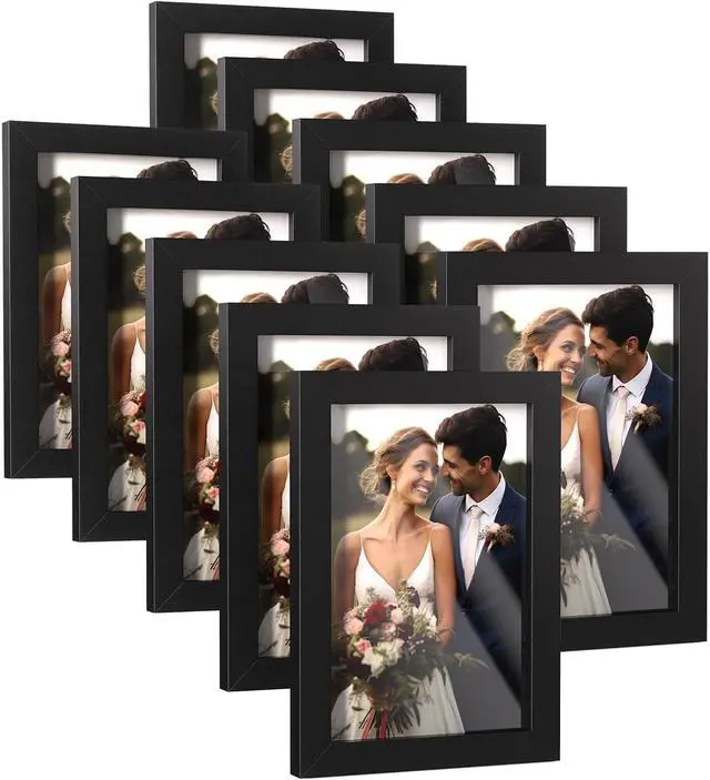 Main image of 4x6 Picture Frames Set of 10, Tabletop or Wall Display Pictures 3.5x5 with Mat or 4x6 Without, Multi Photo Frames Collage (Black)