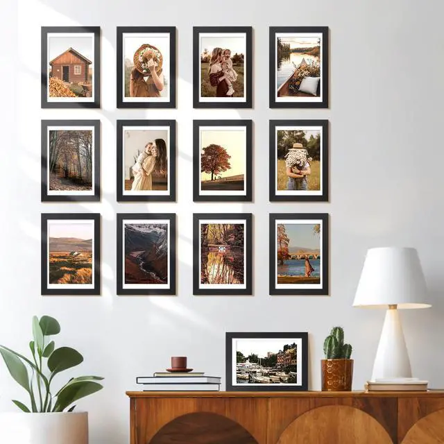 Alt view image 2 of 7 - 4x6 Picture Frames Set of 10, Tabletop or Wall Display Pictures 3.5x5 with Mat or 4x6 Without, Multi Photo Frames Collage (Black)