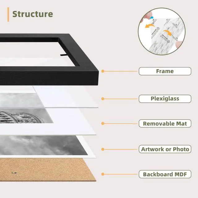 Alt view image 4 of 7 - 4x6 Picture Frames Set of 10, Tabletop or Wall Display Pictures 3.5x5 with Mat or 4x6 Without, Multi Photo Frames Collage (Black)