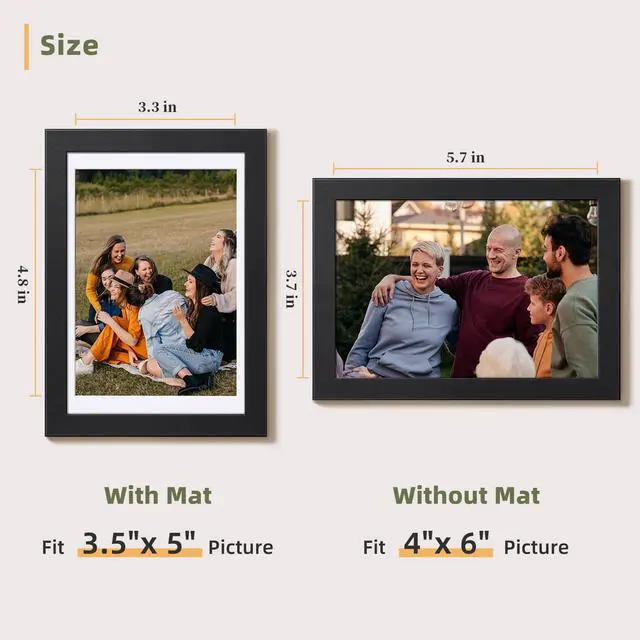 Alt view image 3 of 7 - 4x6 Picture Frames Set of 10, Tabletop or Wall Display Pictures 3.5x5 with Mat or 4x6 Without, Multi Photo Frames Collage (Black)