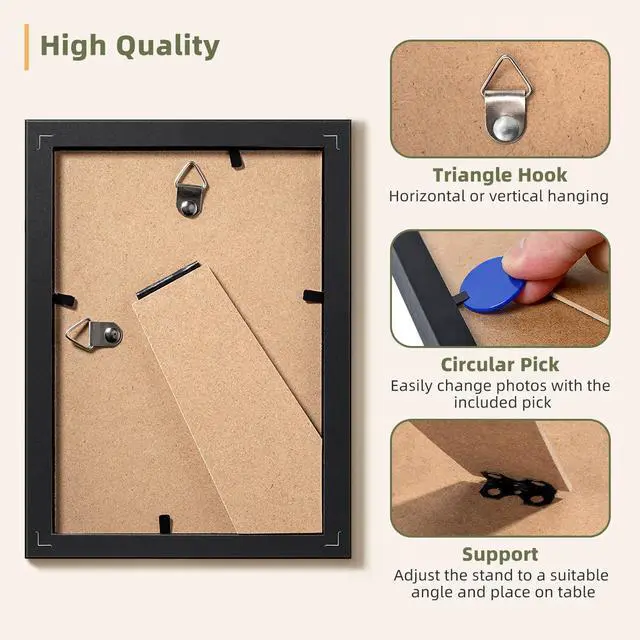 Alt view image 5 of 7 - 4x6 Picture Frames Set of 10, Tabletop or Wall Display Pictures 3.5x5 with Mat or 4x6 Without, Multi Photo Frames Collage (Black)