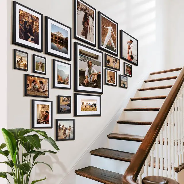 Alt view image 6 of 7 - 4x6 Picture Frames Set of 10, Tabletop or Wall Display Pictures 3.5x5 with Mat or 4x6 Without, Multi Photo Frames Collage (Black)