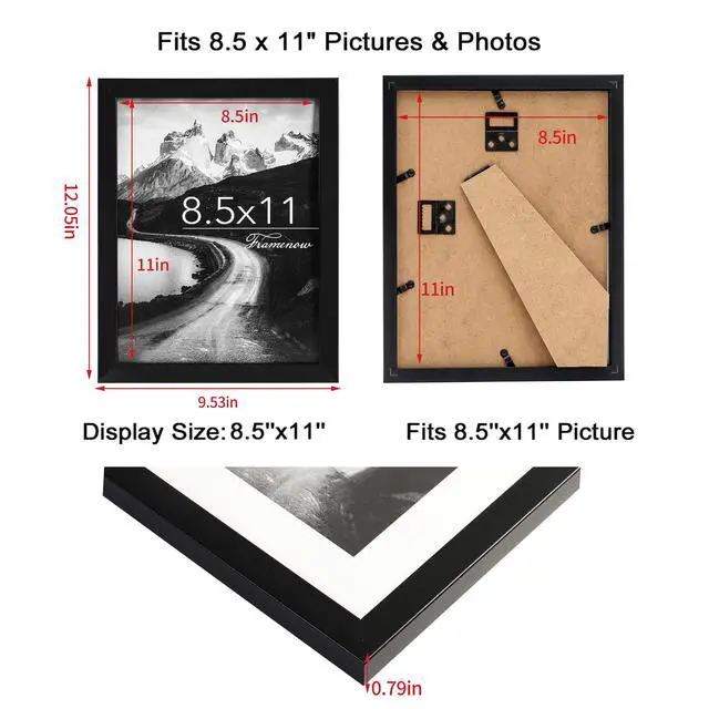 Alt view image 5 of 7 - 8.5x11 Picture Frames Set of 3, Shatter-Resistant Glass Display Certificate or Pictures 8.5 by 11,To Wall and Tabletop Mounting, black.
