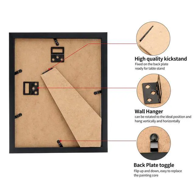 Alt view image 4 of 7 - 8.5x11 Picture Frames Set of 3, Shatter-Resistant Glass Display Certificate or Pictures 8.5 by 11,To Wall and Tabletop Mounting, black.