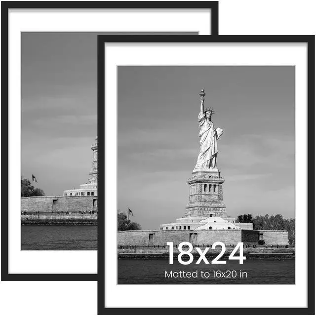 Main image of 18x24 Picture Frame, Fits 16x20 Posters with Mat or 18x24 Posters, Wall Gallery Photo Frames, Black, 2 Pack