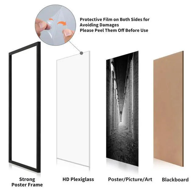 Alt view image 4 of 7 - 24x36 Poster Frame Black 2 Pack, Poster Frames 24 x 36 inches or 24x36 Picture Frames with HD Plexiglass for Horizontal or Vertical Wall Mounting, Durable Scratch-proof Safe and Artistic