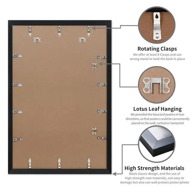 Alt view image 3 of 7 - 24x36 Poster Frame Black 2 Pack, Poster Frames 24 x 36 inches or 24x36 Picture Frames with HD Plexiglass for Horizontal or Vertical Wall Mounting, Durable Scratch-proof Safe and Artistic