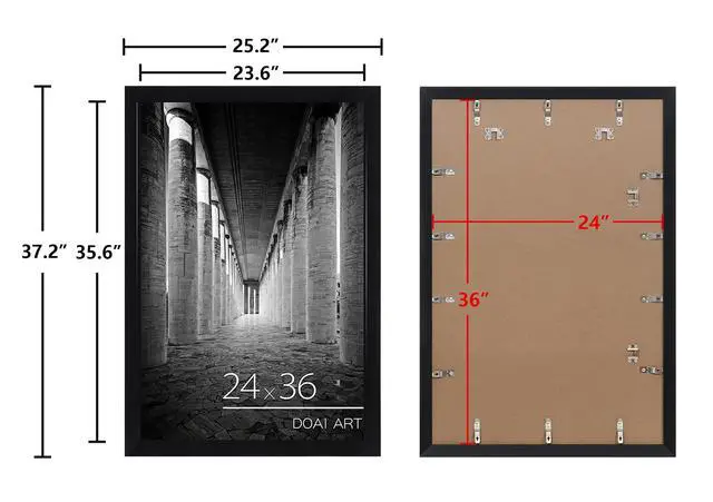 Alt view image 7 of 7 - 24x36 Poster Frame Black 2 Pack, Poster Frames 24 x 36 inches or 24x36 Picture Frames with HD Plexiglass for Horizontal or Vertical Wall Mounting, Durable Scratch-proof Safe and Artistic