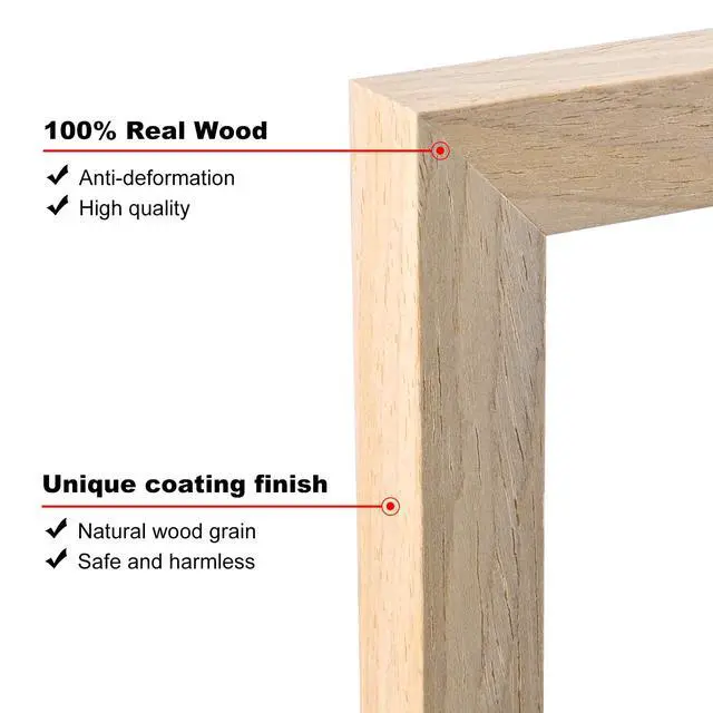 Alt view image 2 of 6 - 9x9 Picture Frame, Natural Square Solid Wood Frames for Pictures 6x6 with Mat or 9x9 without Mat, Wall and Tabletop Display Photo Frames Natural Wood 4 Pack