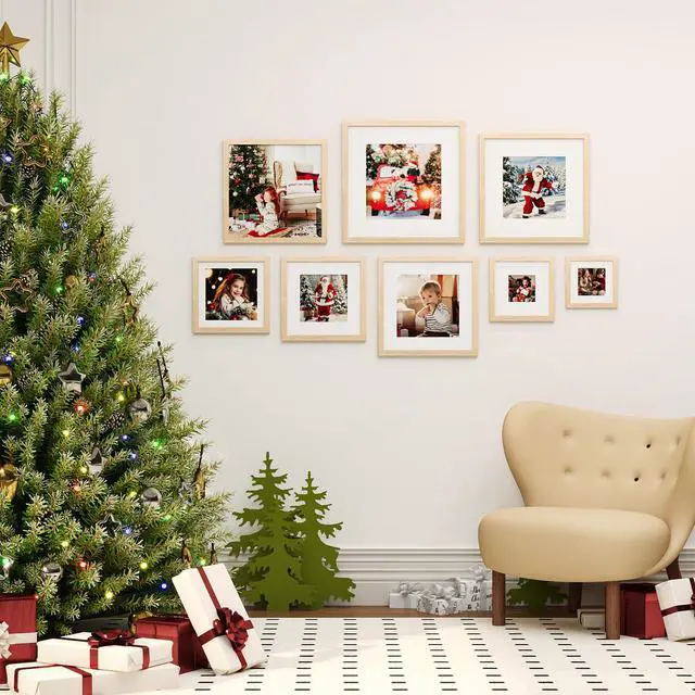 Alt view image 4 of 6 - 9x9 Picture Frame, Natural Square Solid Wood Frames for Pictures 6x6 with Mat or 9x9 without Mat, Wall and Tabletop Display Photo Frames Natural Wood 4 Pack