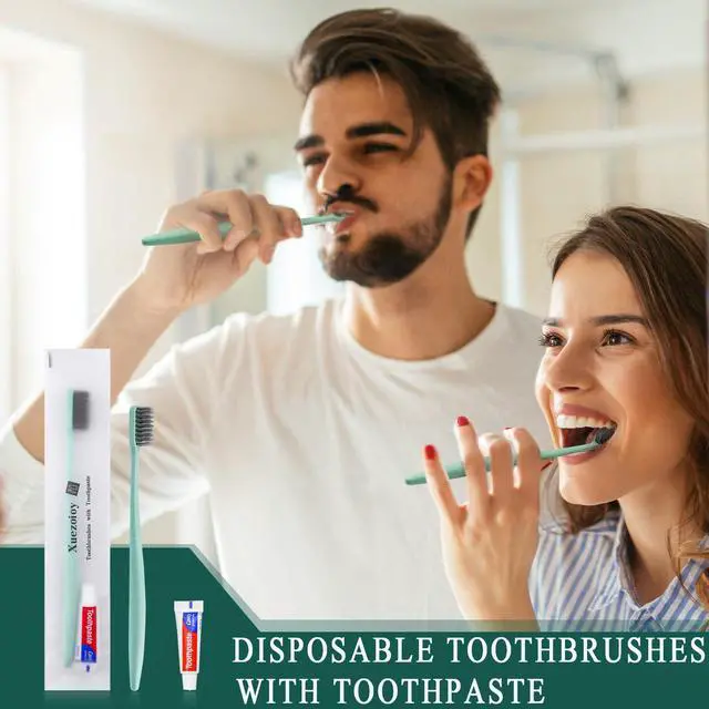 Alt view image 2 of 7 - Disposable Toothbrushes with Toothpaste,30 Pack Green Individually Wrapped Disposable Travel Toothbrushes Kit in Bulk for Homeless,Nursing Home,Hotel,Charity