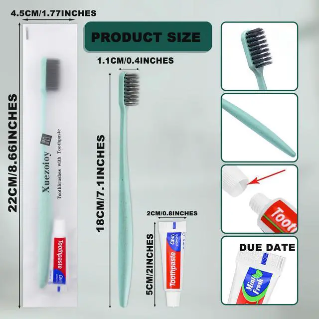 Alt view image 4 of 7 - Disposable Toothbrushes with Toothpaste,30 Pack Green Individually Wrapped Disposable Travel Toothbrushes Kit in Bulk for Homeless,Nursing Home,Hotel,Charity