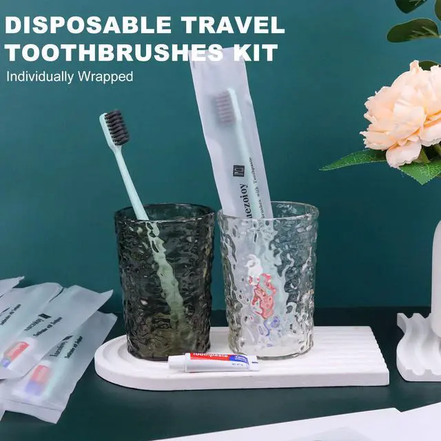 Alt view image 5 of 7 - Disposable Toothbrushes with Toothpaste,30 Pack Green Individually Wrapped Disposable Travel Toothbrushes Kit in Bulk for Homeless,Nursing Home,Hotel,Charity