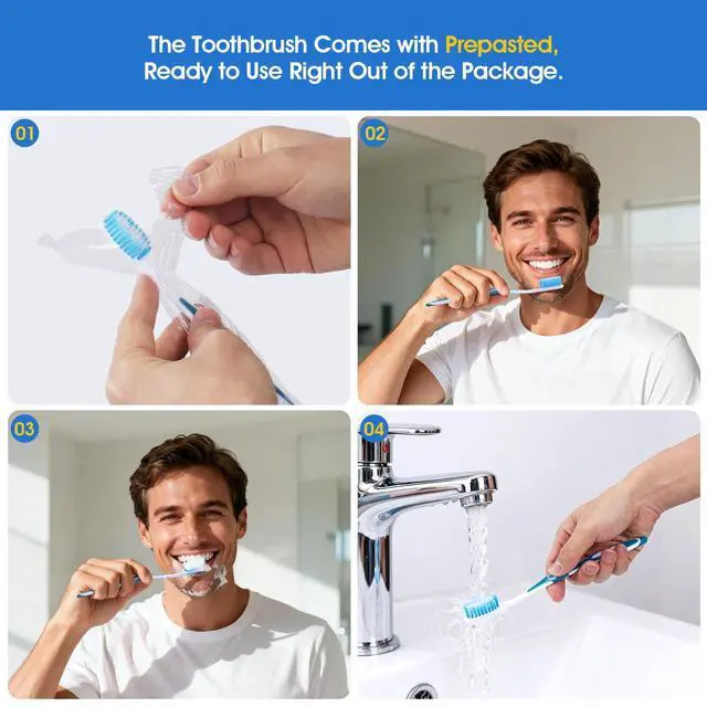Alt view image 4 of 6 - 100 Packs Prepasted Disposable Toothbrush - Bulk Toothbrushes Individually Wrapped, for Travel Toothbrush Toiletries, OCC, Airbnb, Dentist, Office/4 Colorful
