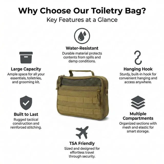 Alt view image 6 of 7 - Mens Toiletry Travel Bag Tactical Toiletry Bag for Men Bathroom Dopp Kit Hanging Travel Toiletry Bag for Men Shaving Hygiene Bag Travel Toiletry Organizer Short Trips Bag, Brown