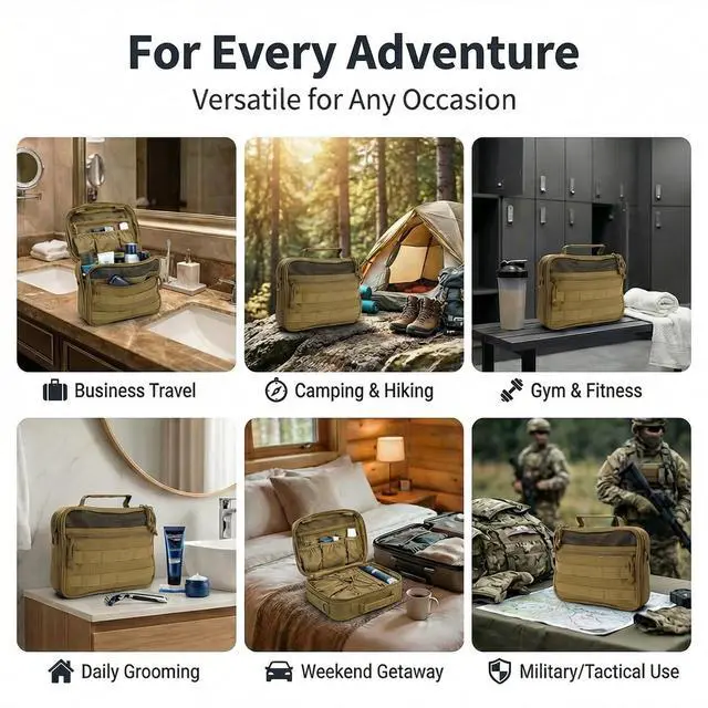 Alt view image 7 of 7 - Mens Toiletry Travel Bag Tactical Toiletry Bag for Men Bathroom Dopp Kit Hanging Travel Toiletry Bag for Men Shaving Hygiene Bag Travel Toiletry Organizer Short Trips Bag, Brown
