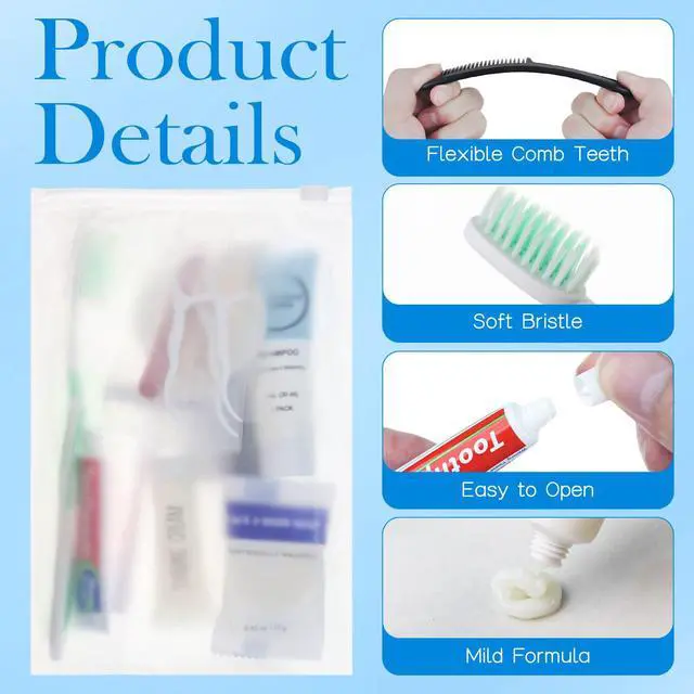Alt view image 3 of 7 - Travel Size Toiletries Kits Disposable Toiletry Set in Bulk, Portable Trial Size Personal Hygiene Care Package Supplies Amenities Essentials for Camping/ Hotel/Guest/Homeless/Charity 9-in-1 (20 Pack)