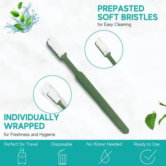 Alt view image 3 of 7 - 80 Prepasted Disposable Toothbrushes Individually Wrapped - Single Use Pre Pasted Disposable Toothbrushes with Toothpaste Built in - Waterless Toothbrush for Travel, Guests, Hotel, & Camping