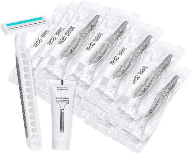 Main image of Disposable Razors in Bulk Pack of 30,Gray Bulk Razors Disposable Individually Wrapped Twin Blade Disposable Shaving Razors with Shaving Cream and Clear Cap Set for Homeless,Hotel,Charity,Travel
