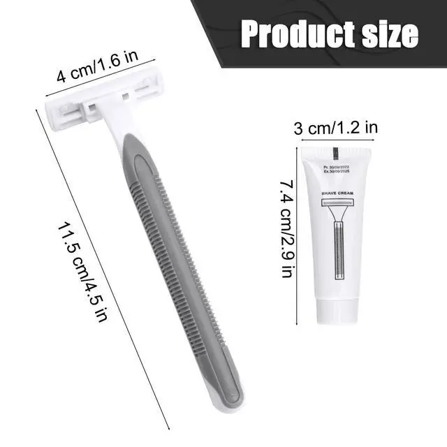 Alt view image 5 of 6 - Disposable Razors in Bulk Pack of 30,Gray Bulk Razors Disposable Individually Wrapped Twin Blade Disposable Shaving Razors with Shaving Cream and Clear Cap Set for Homeless,Hotel,Charity,Travel