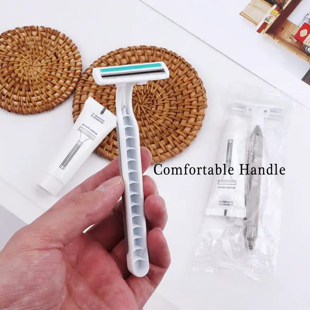 Alt view image 4 of 6 - Disposable Razors in Bulk Pack of 30,Gray Bulk Razors Disposable Individually Wrapped Twin Blade Disposable Shaving Razors with Shaving Cream and Clear Cap Set for Homeless,Hotel,Charity,Travel