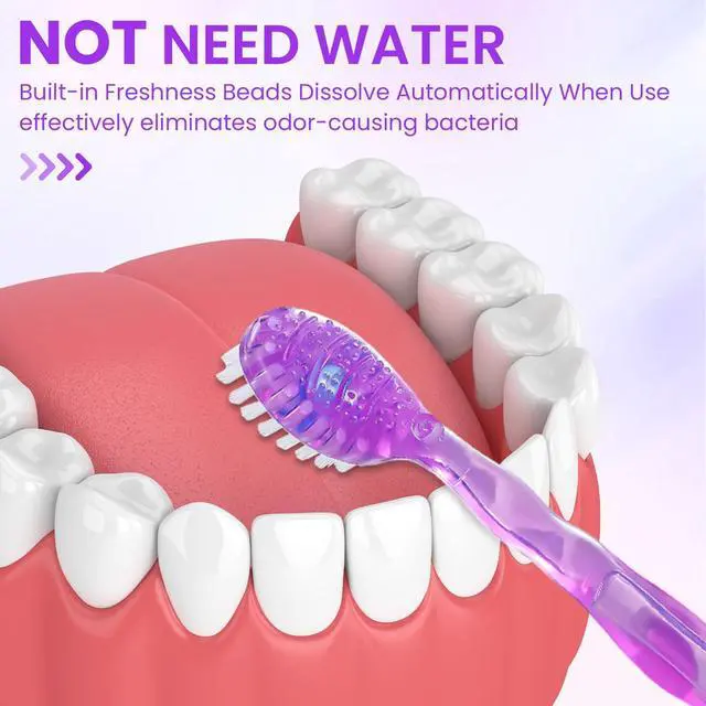 Alt view image 4 of 7 - 48 Pack 5-in-1 Mini Toothbrush Disposable, Waterless Disposable Toothbrushes with Toothpaste, Floss, Tongue Scraper, Toothpick, Prepasted Toothbrushes for Travel Hotel