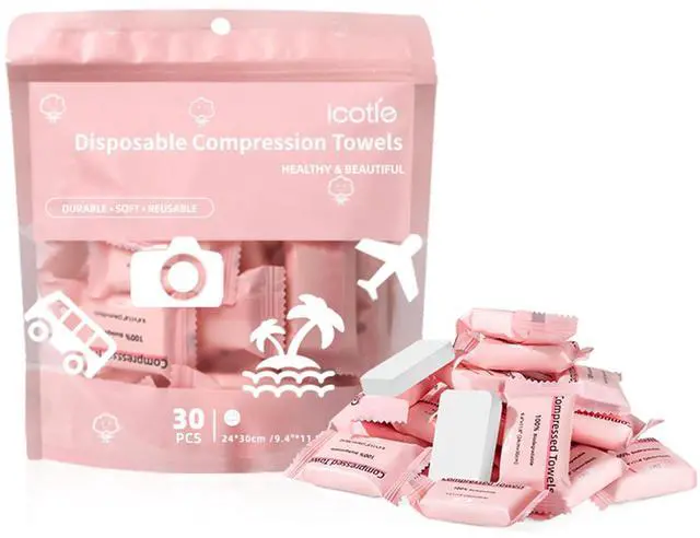Main image of Compressed Towel 30 Pcs Disposable Compressed Face Towel Portable Cotton Coin Tissue Camping Towel for Travel/Home/Outdoor Activities