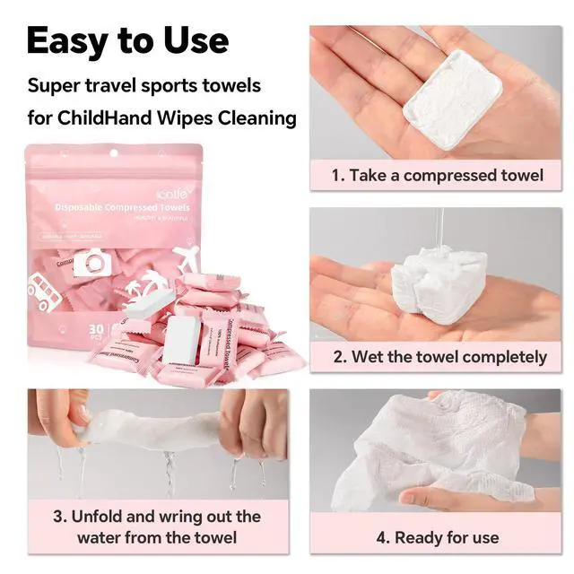 Alt view image 5 of 7 - Compressed Towel 30 Pcs Disposable Compressed Face Towel Portable Cotton Coin Tissue Camping Towel for Travel/Home/Outdoor Activities