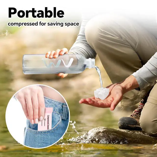 Alt view image 6 of 7 - Compressed Towel 30 Pcs Disposable Compressed Face Towel Portable Cotton Coin Tissue Camping Towel for Travel/Home/Outdoor Activities