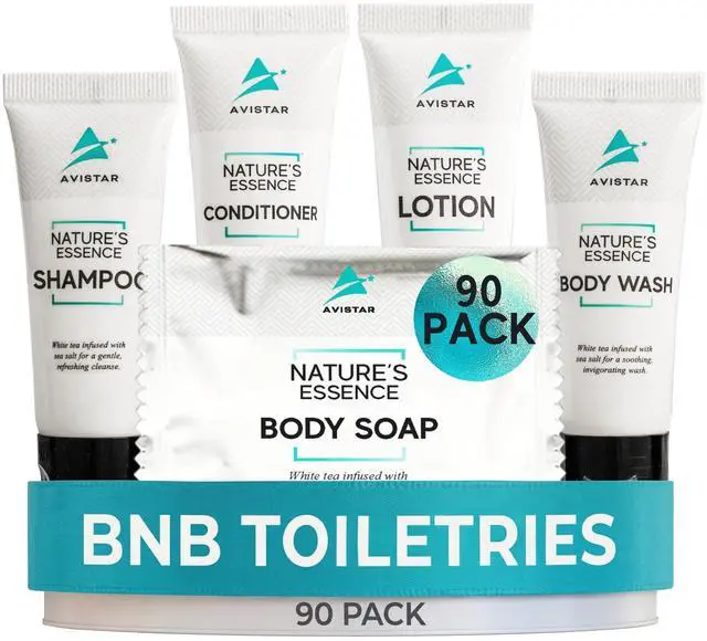 Main image of 90 Piece Hotel Soap & Bulk Toiletries - Travel Essentials for BnB Hosts & Guests - Hotel Shampoo & Conditioner Supplies for Guests, Hotel Toiletries Bulk Set, Mini Bulk Travel Size Toiletries