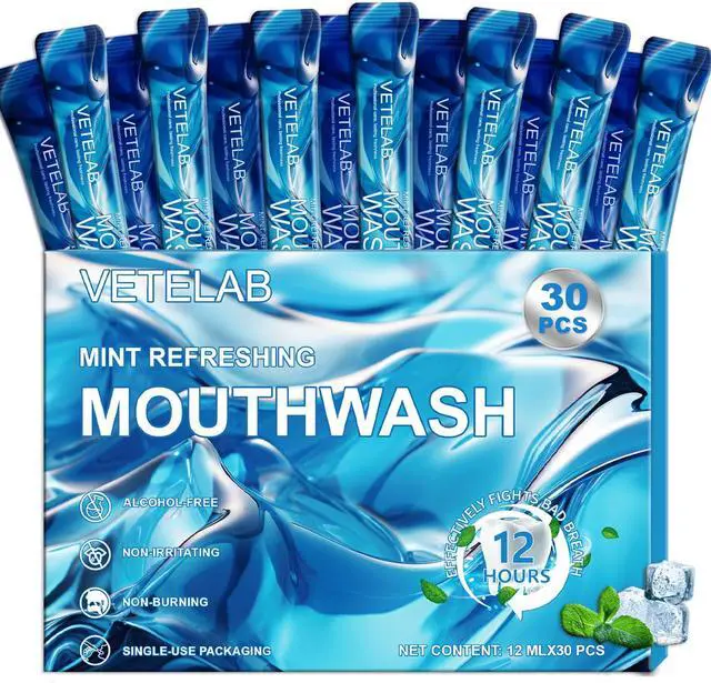 Main image of Travel Size Mouthwash Packets - Mini Mint Mouthwash for Adults, Alcohol & Fluoride Free, TSA Friendly Travel Toiletries, Individually Wrapped, Fresh Breath for Travel, Office, On the Go, 30 Pack