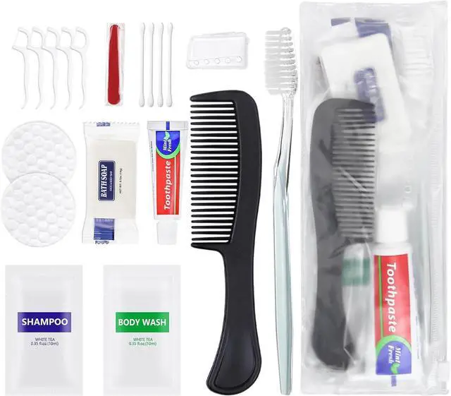 Main image of 50 Sets Personal Hygiene Kit Bulk, Disposable Toothbrushes with Toothpaste Floss Comb Soap Cover Shampoo Body Wash and Vanity Kit, Toiletry Kits Homeless Supplies Bulk for Women,Men,Travel,Homeless