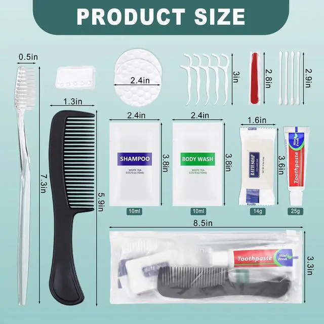 Alt view image 2 of 7 - 50 Sets Personal Hygiene Kit Bulk, Disposable Toothbrushes with Toothpaste Floss Comb Soap Cover Shampoo Body Wash and Vanity Kit, Toiletry Kits Homeless Supplies Bulk for Women,Men,Travel,Homeless