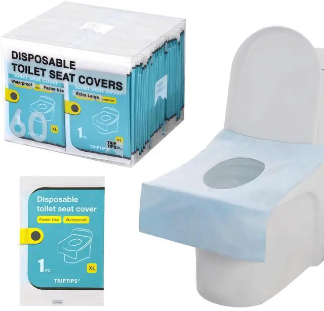 Main image of Toilet Seat Covers Disposable Travel Pack 60 countFaster use-Sticker freeWaterproofXL Disposable Toilet Seat Cover for Adults and Kids, Individually for Public Restroom/Airplane (60pcs)