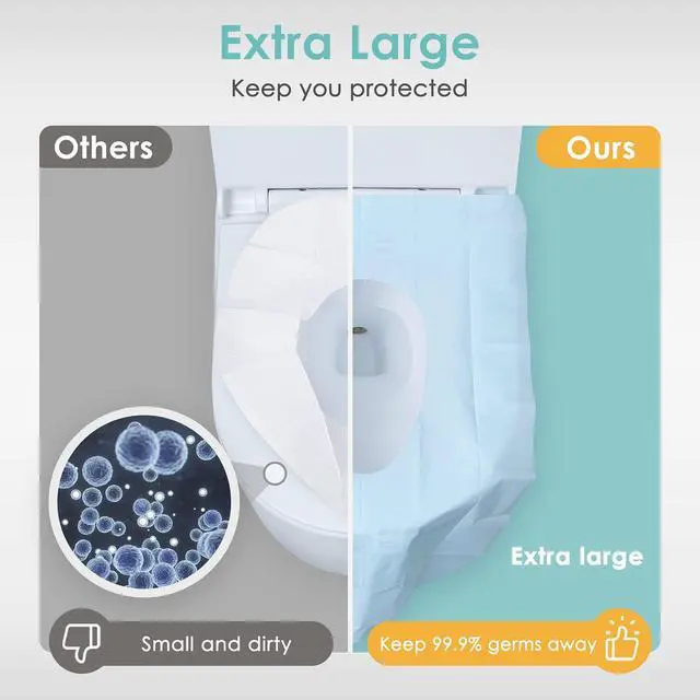 Alt view image 4 of 7 - Toilet Seat Covers Disposable Travel Pack 60 countFaster use-Sticker freeWaterproofXL Disposable Toilet Seat Cover for Adults and Kids, Individually for Public Restroom/Airplane (60pcs)