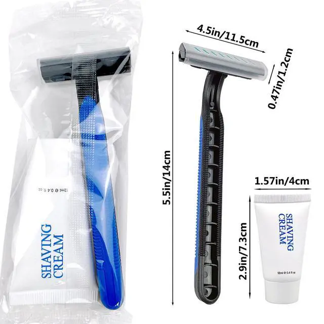 Alt view image 5 of 6 - Shave Kit in Bulk, Smooth Shave Disposable Razor and Cream(12g), Individually Wrapped Toiletries Amenities for Hotel, Airbnb, Homeless, Shelter, Camping and Travel (50 Pack)