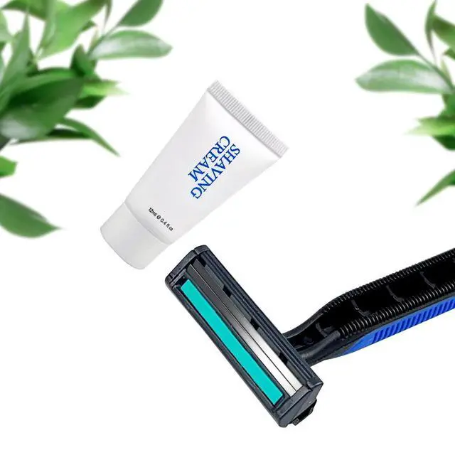 Alt view image 4 of 6 - Shave Kit in Bulk, Smooth Shave Disposable Razor and Cream(12g), Individually Wrapped Toiletries Amenities for Hotel, Airbnb, Homeless, Shelter, Camping and Travel (50 Pack)