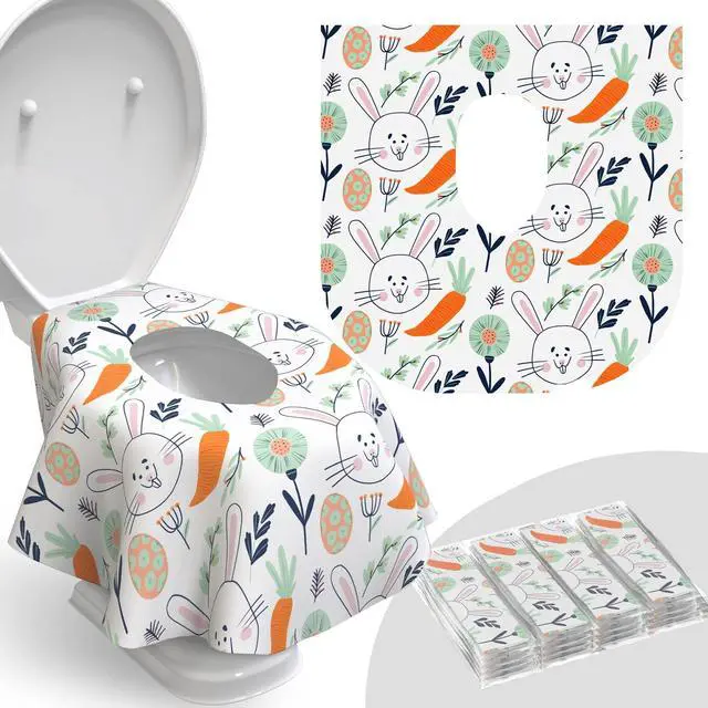 Main image of Disposable Toilet Seat Cover for Travel 20 Pack with Covers Wrapped in Sets of 2, Non-Flushable Liners, Fits Most Seats Kids, Toddlers, Adults (Bunny, 20)