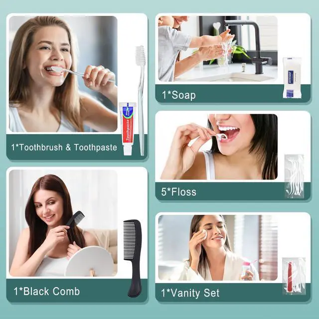 Alt view image 4 of 7 - 25 Sets Personal Hygiene Kit Bulk, Disposable Toothbrushes with Toothpaste Floss Comb Soap Cover and Vanity Kit, Toiletry Kits Homeless Supplies Bulk for Women,Men,Travel,Homeless