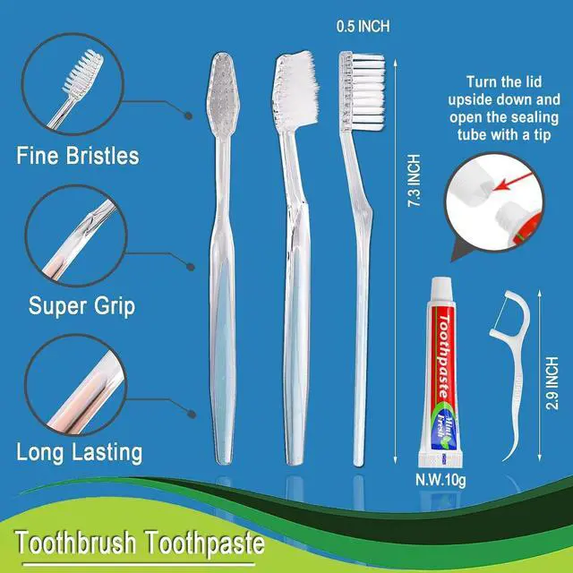 Alt view image 4 of 6 - 100pcs Disposable Toothbrushes with Toothpaste Floss, 2 Colors