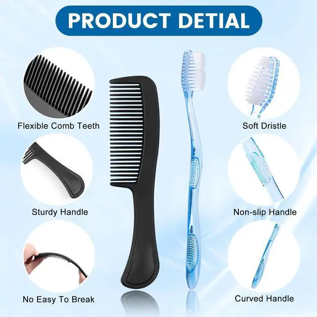 Alt view image 4 of 7 - 5 Sets Personal Hygiene Kit Bulk, Disposable Toothbrushes with Toothpaste Floss Comb Soap and Cover, Toiletry Kits Homeless Supplies Bulk for Women,Men,Travel,Homeless