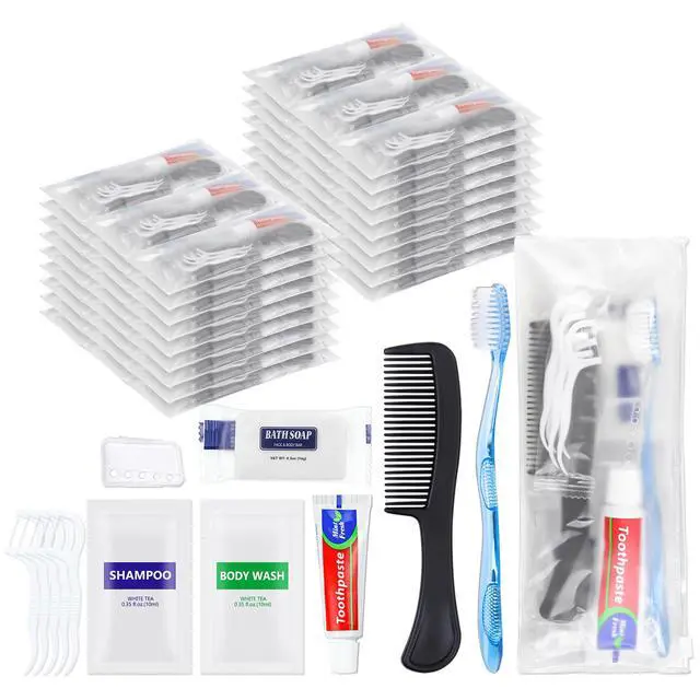 Alt view image 7 of 7 - 50 Sets Bulk Hygiene Kits for Homeless,Basic Toiletry Kit Homeless Supplies Bulk,Disposable Toothbrushes with Toothpaste and Comb Individually Wrapped,Bath Soap,Shampoo,Body Wash,Floss Pick