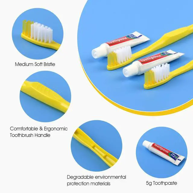 Alt view image 3 of 6 - Disposable Toothbrushes with Toothpaste - 100 Packs Individually Wrapped Travel Toothbrushes Bulk, Medium Soft Bristles, Perfect for Travel Size Toiletries, OCC, Airbnb, Dentist, Office