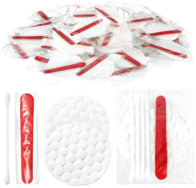 Main image of 100 Set Hotel Vanity Kit Individually Wrapped Hotel Amenities Disposable Travel Size Hospitality Supplies, Include Cotton Pads, Cotton Swabs, Nail File for Motels Makeup Toiletry Shelter